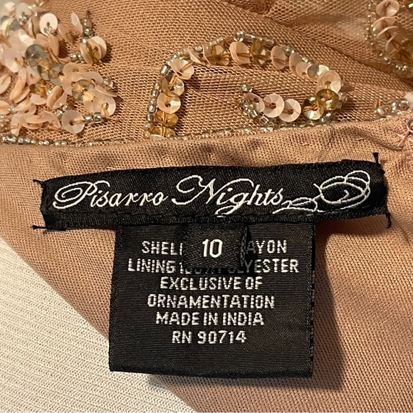 Pisarro Nights Beaded Mesh Midi Cocktail Dress Nude - Picture 9 of 9